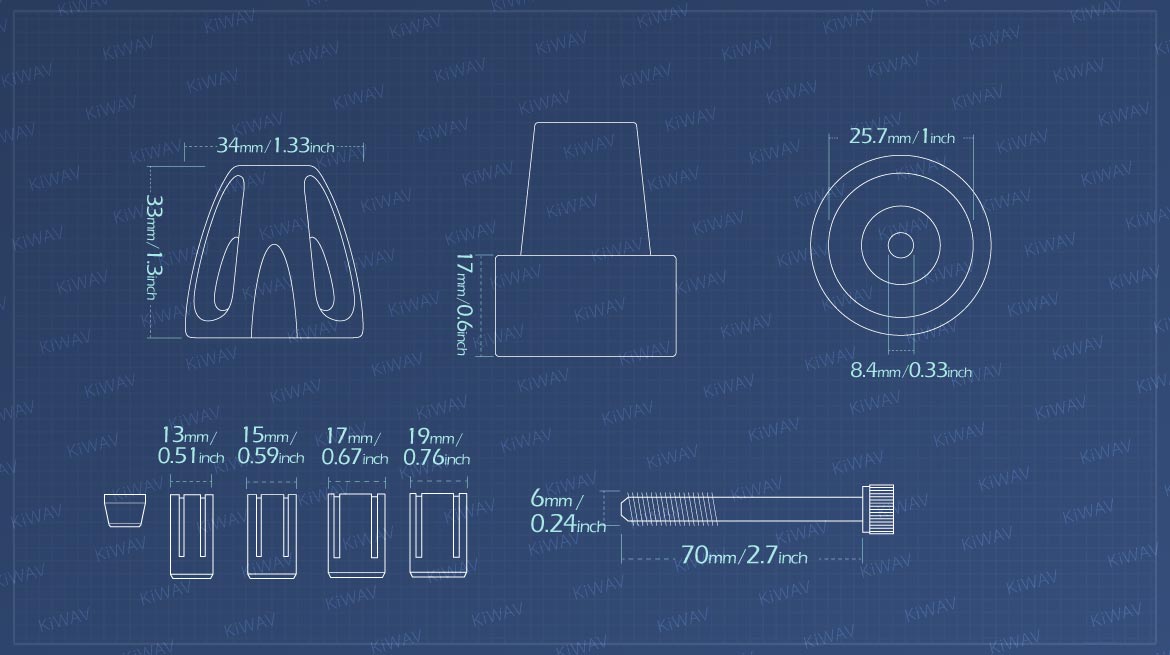 Measurement of KiWAV motorcycle bar end weights for 6mm thread inside