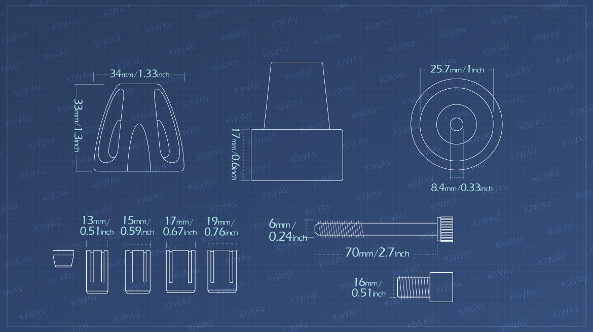 Measurement of KiWAV motorcycle bar end weights for yamaha thread inside