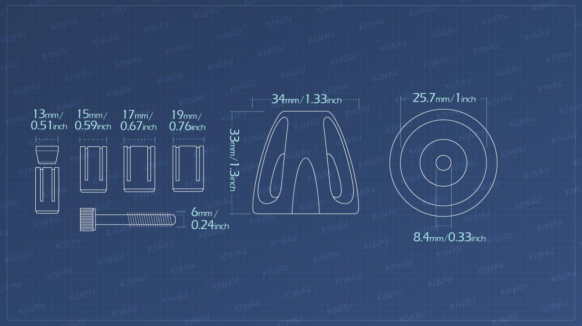 Measurement of KiWAV motorcycle bar end weights for 6mm thread inside