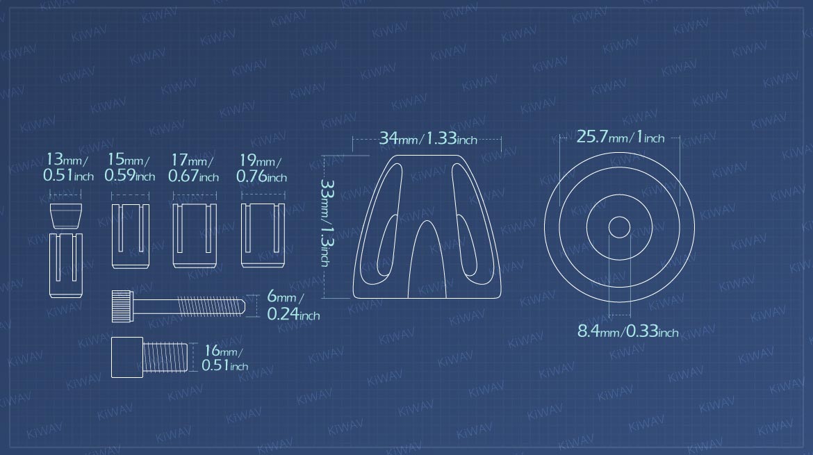 Measurement of KiWAV motorcycle bar end weights for 16mm thread inside