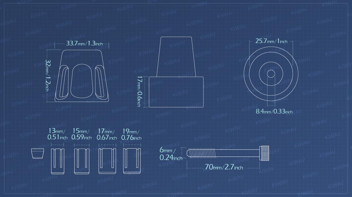 Measurement of KiWAV motorcycle bar end weights for 6mm thread inside