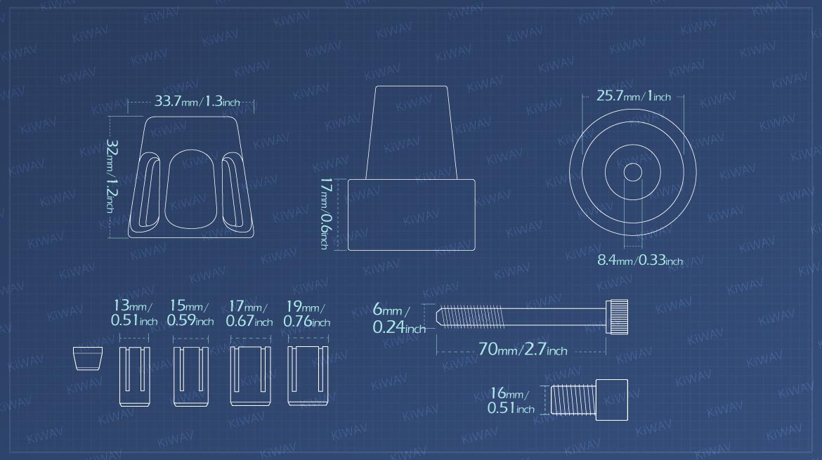 Measurement of KiWAV motorcycle bar end weights for yamaha thread inside