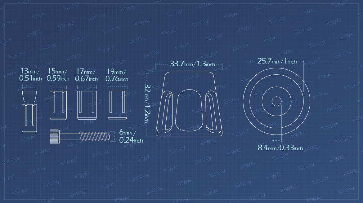 Measurement of KiWAV motorcycle bar end weights for 6mm thread inside