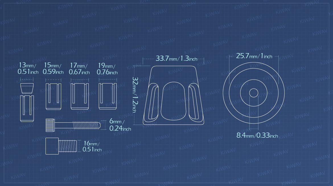 Measurement of KiWAV motorcycle bar end weights for 16mm thread inside