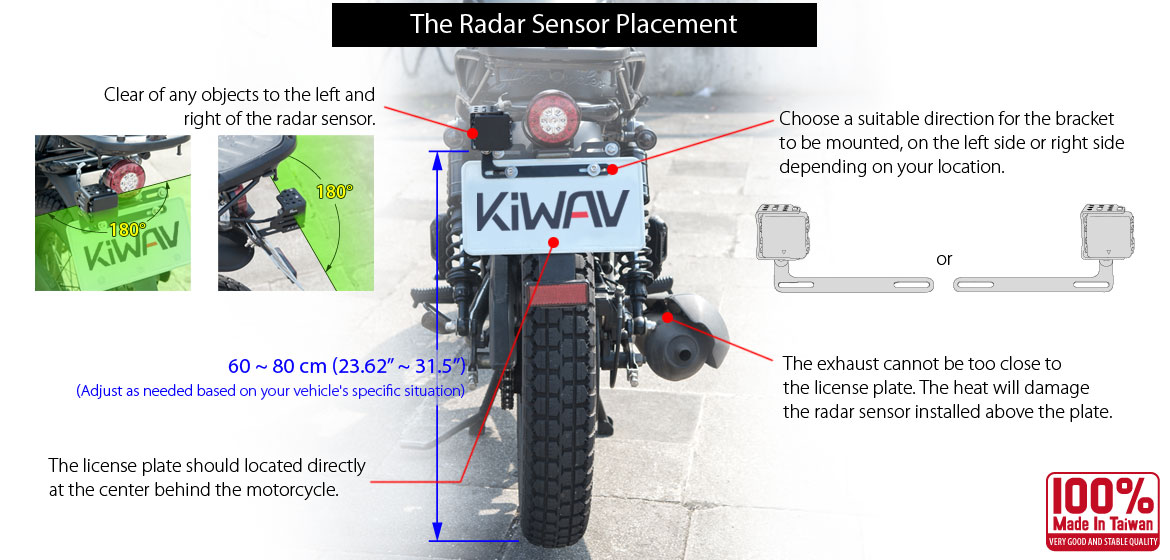 KiWAV motorcycle BSD system built in rear view mirrors Nonam black for M8/M10 mirror bolts