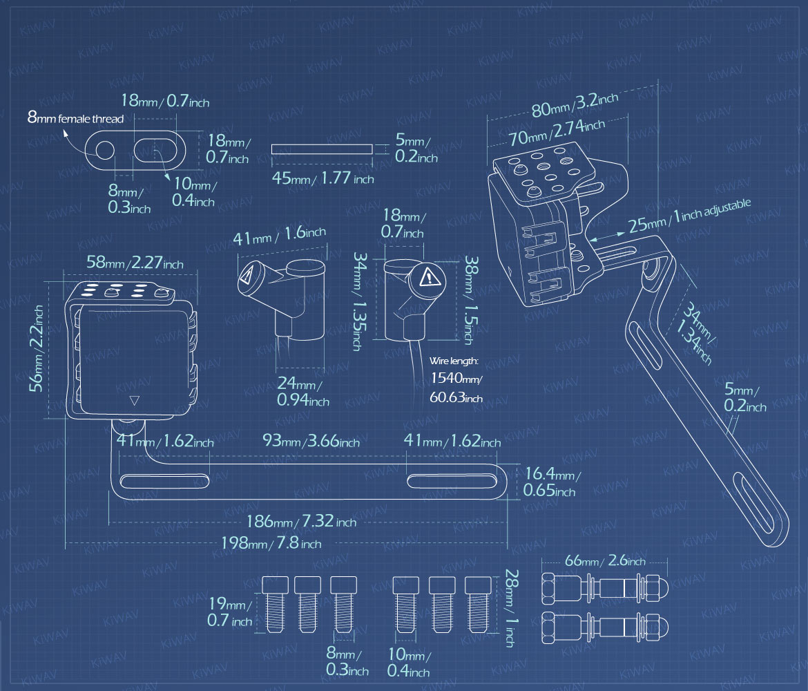 Measurement of KiWAV motorcycle BSD system with LED indicators for most Harley Davidson