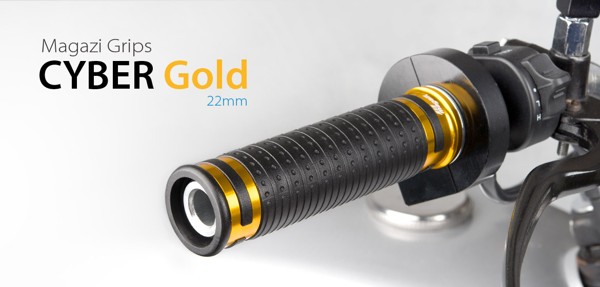 KiWAV Magazi Cyber motorcycle grips anodized aluminum gold