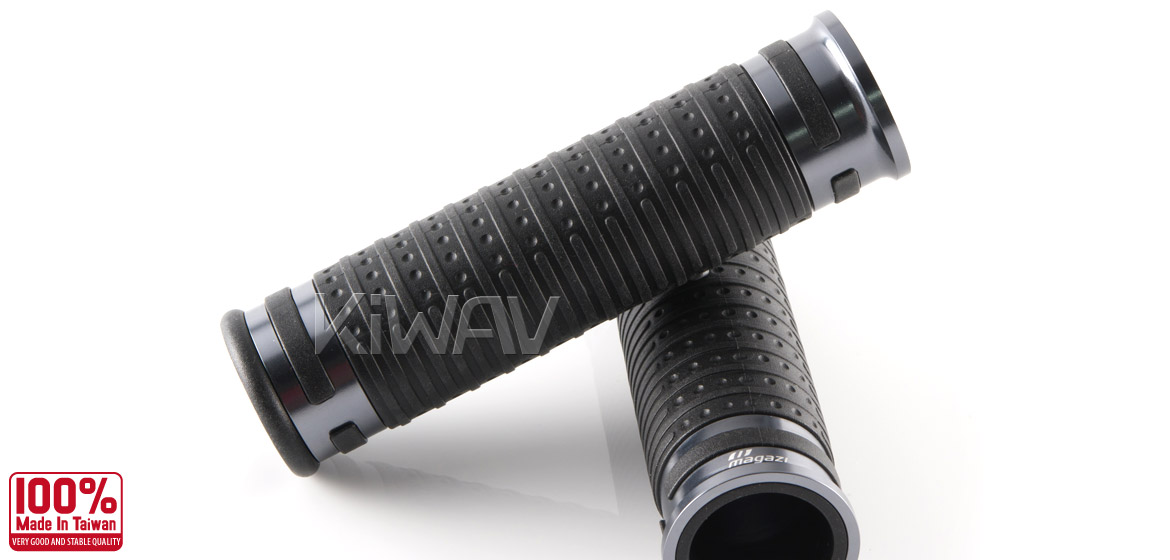 KiWAV Magazi Cyber motorcycle grips anodized aluminum grey