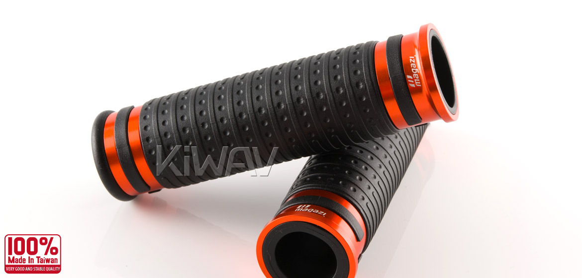 KiWAV Magazi Cyber motorcycle grips anodized aluminum orange
