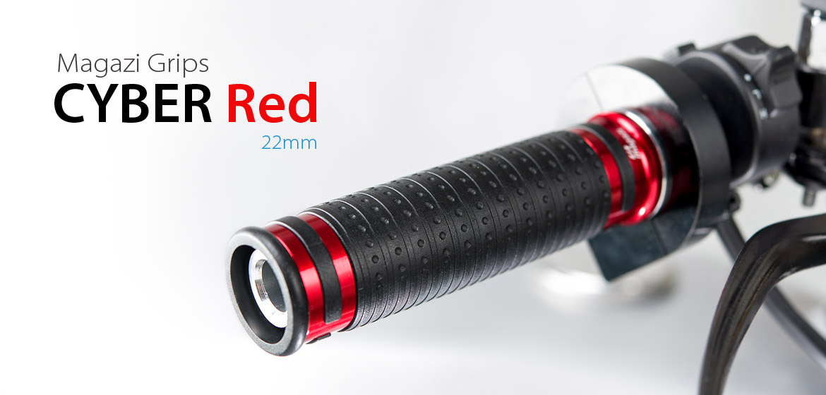 Cyber handlebar grips black TPR +red metal trim 22mm x2 sport bike