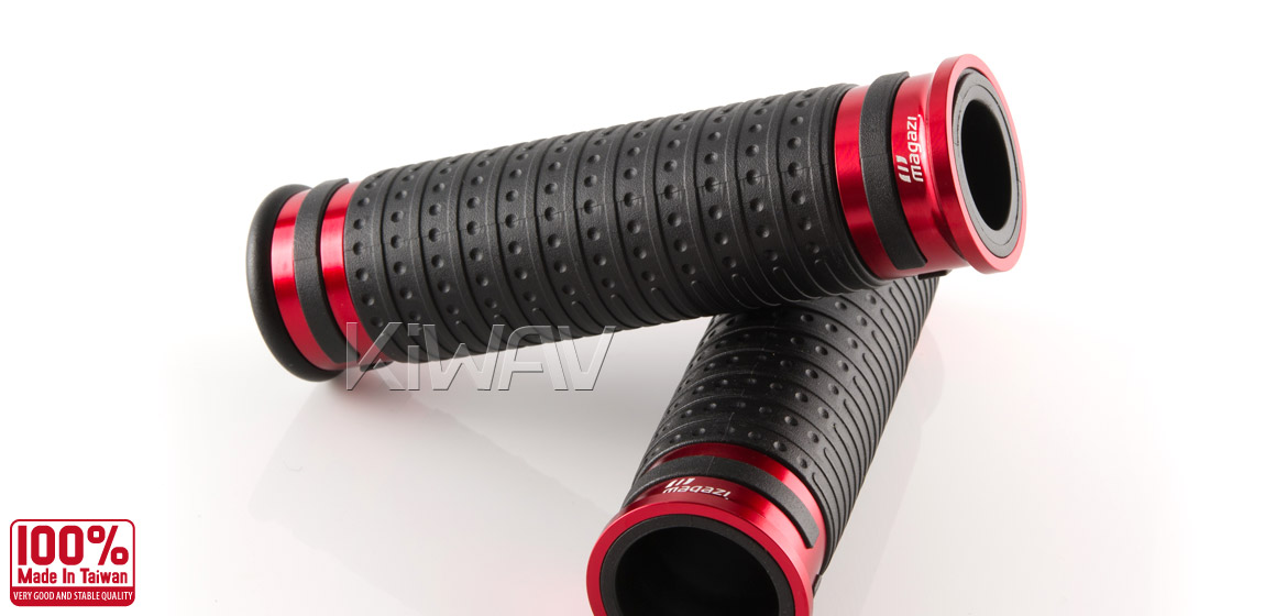 KiWAV Magazi Cyber motorcycle grips anodized aluminum red