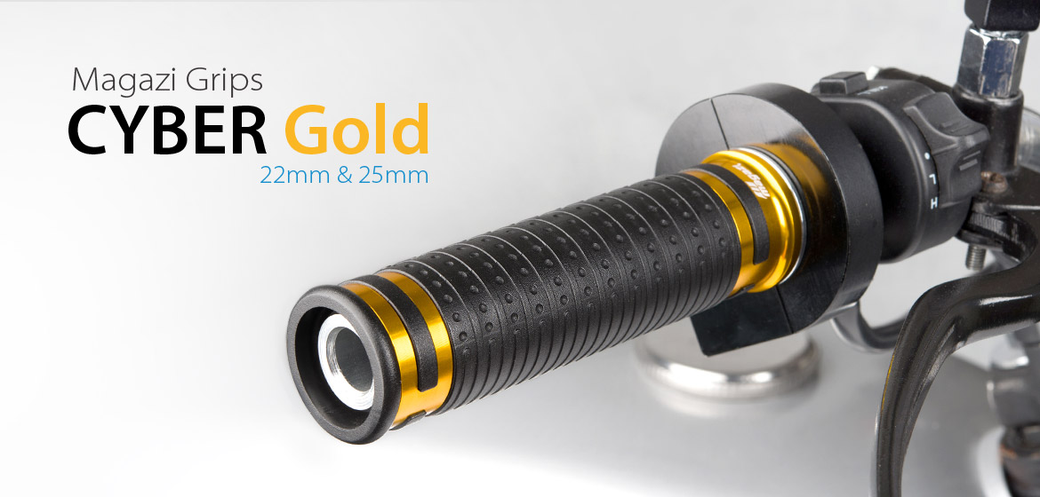 KiWAV Magazi Cyber motorcycle grips anodized aluminum gold