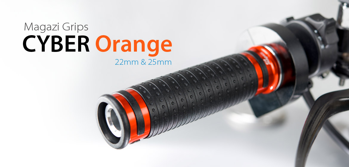 KiWAV Magazi Cyber motorcycle grips anodized aluminum orange