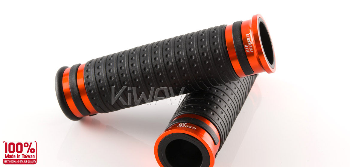 KiWAV Magazi Cyber motorcycle grips anodized aluminum orange