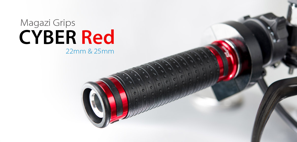 KiWAV Magazi Cyber motorcycle grips anodized aluminum red