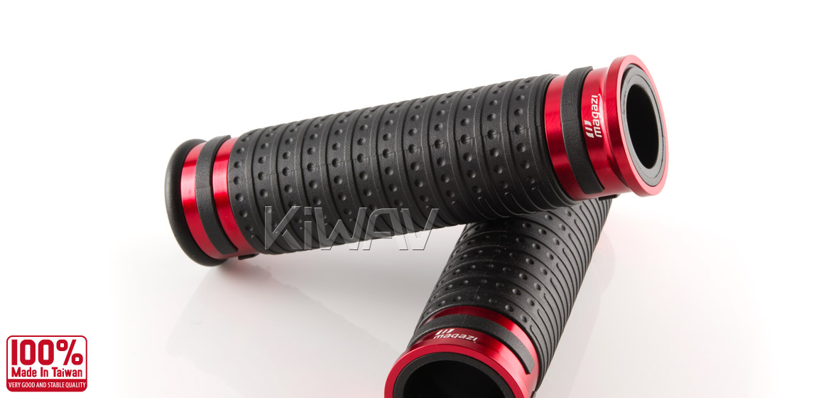 KiWAV Magazi Cyber motorcycle grips anodized aluminum red
