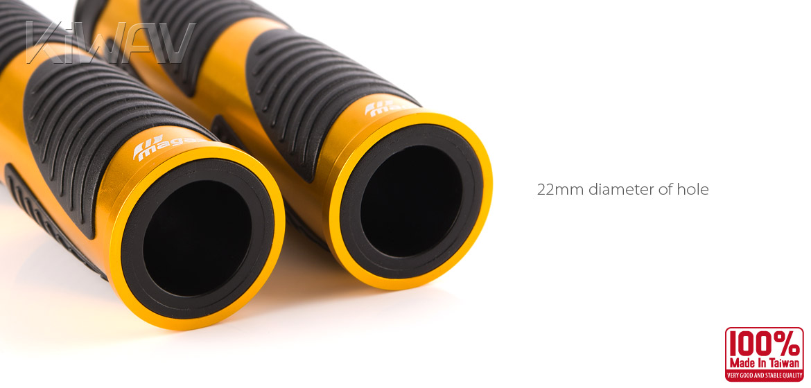 KiWAV Magazi Wave motorcycle grips anodized aluminum gold