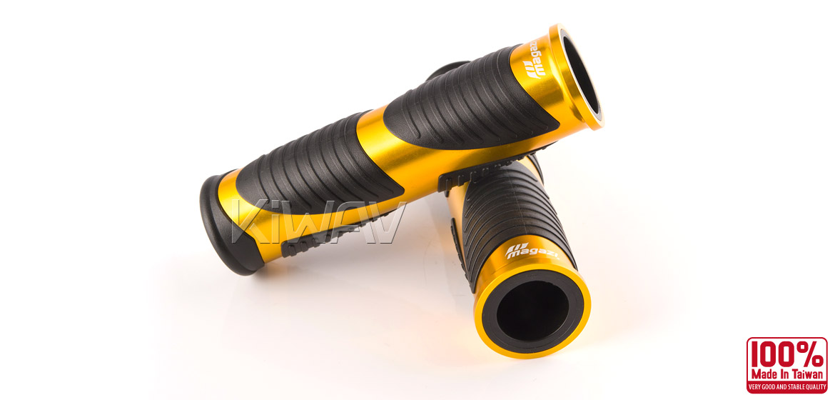 KiWAV Magazi Wave motorcycle grips anodized aluminum gold