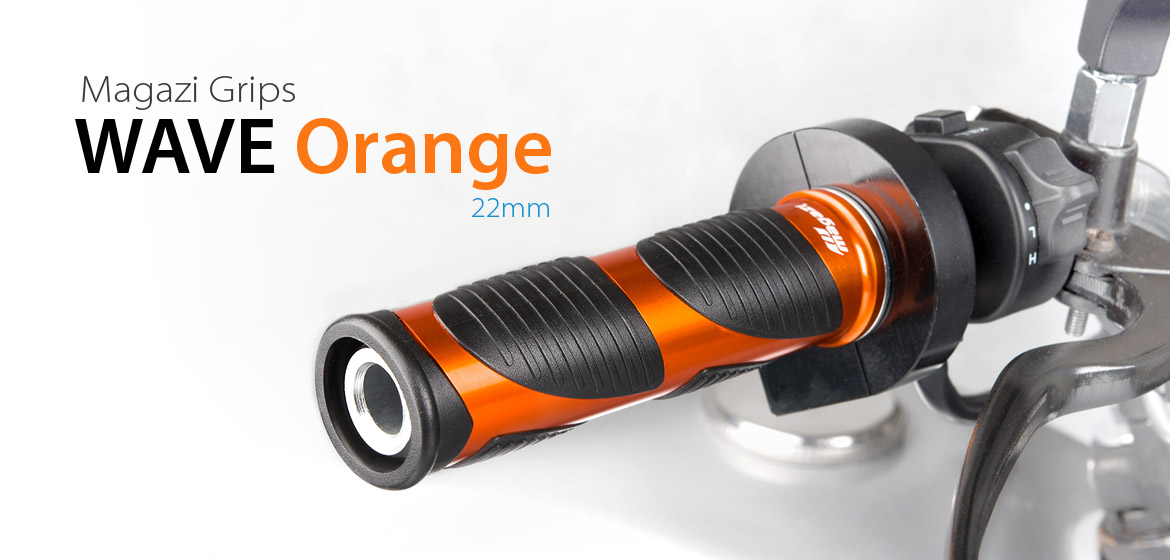 KiWAV Magazi Wave motorcycle grips anodized aluminum orange