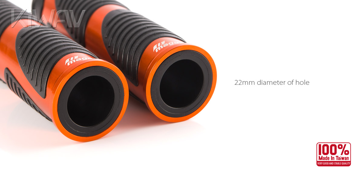 KiWAV Magazi Wave motorcycle grips anodized aluminum orange
