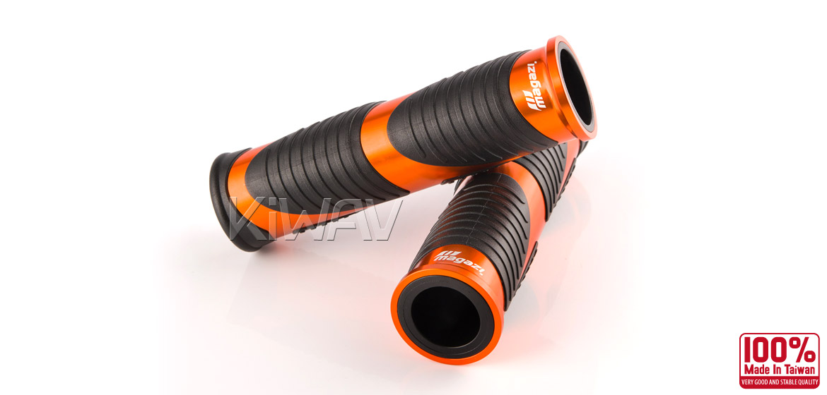 KiWAV Magazi Wave motorcycle grips anodized aluminum orange