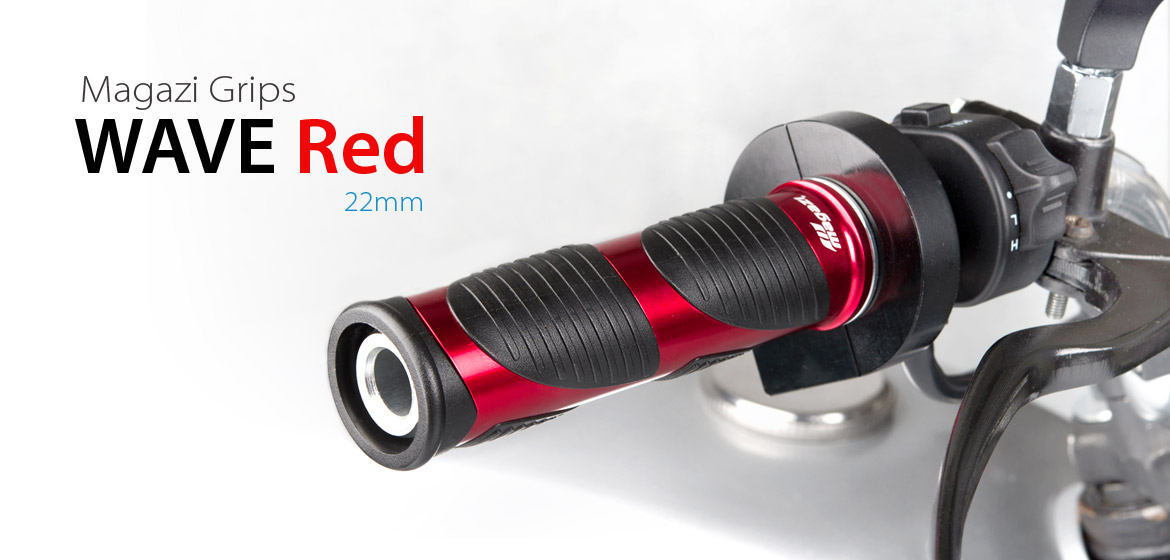 KiWAV Magazi Wave motorcycle grips anodized aluminum red