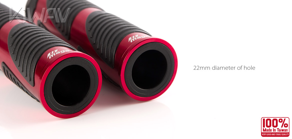 KiWAV Magazi Wave motorcycle grips anodized aluminum red