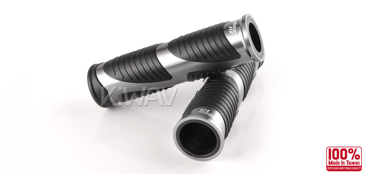 KiWAV Magazi Wave motorcycle grips anodized aluminum grey