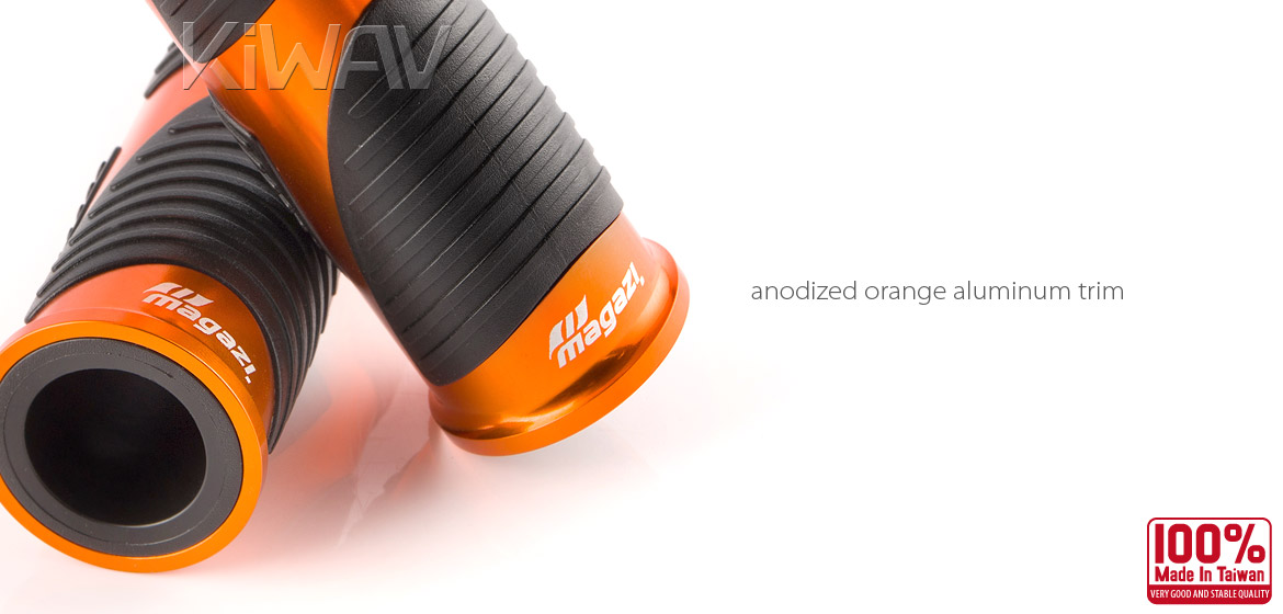 KiWAV Magazi Wave motorcycle grips anodized aluminum orange