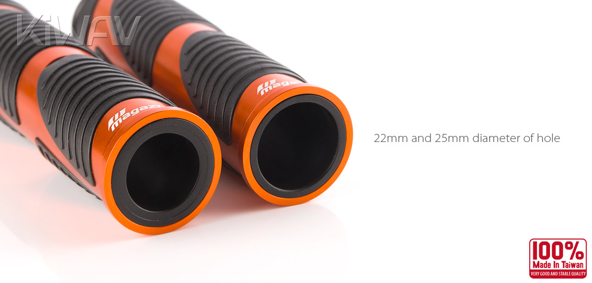 KiWAV Magazi Wave motorcycle grips anodized aluminum orange