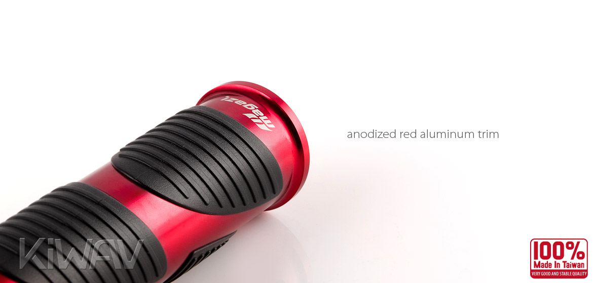 KiWAV Magazi Wave motorcycle grips anodized aluminum red