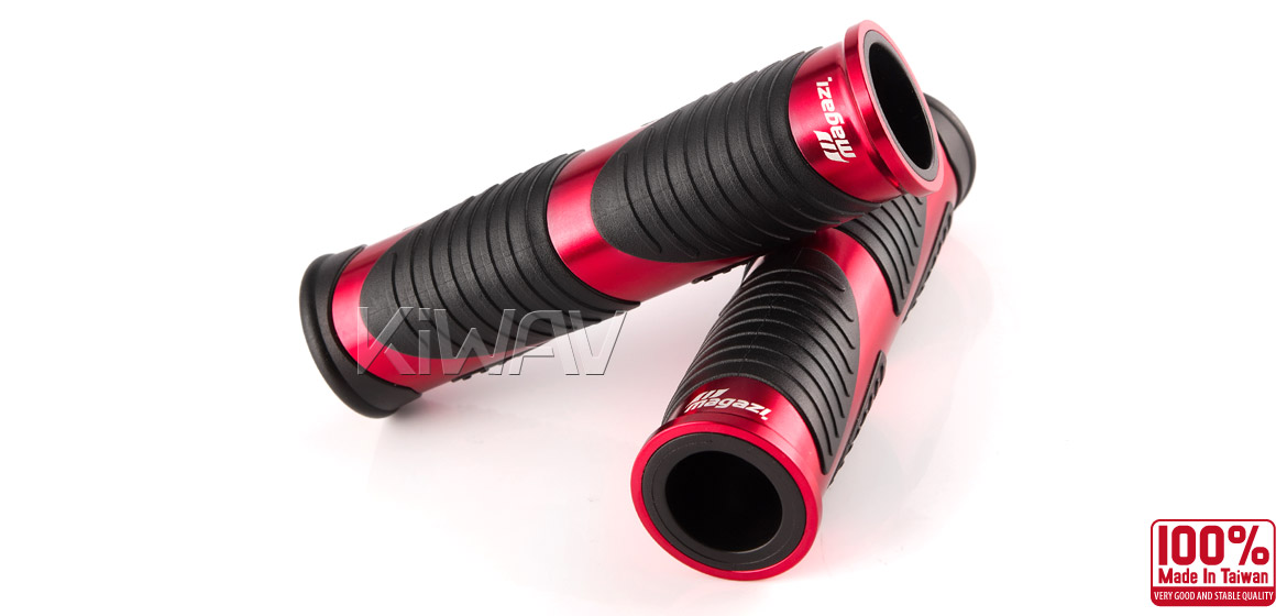 KiWAV Magazi Wave motorcycle grips anodized aluminum red
