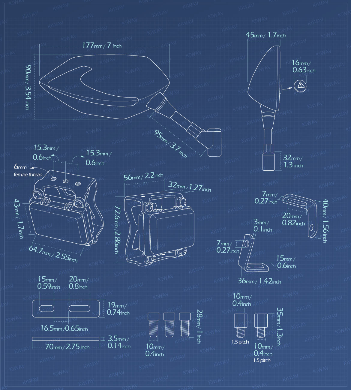 Measurement of KiWAV motorcycle BSD system built in rear view mirrors Buck black for most BMW