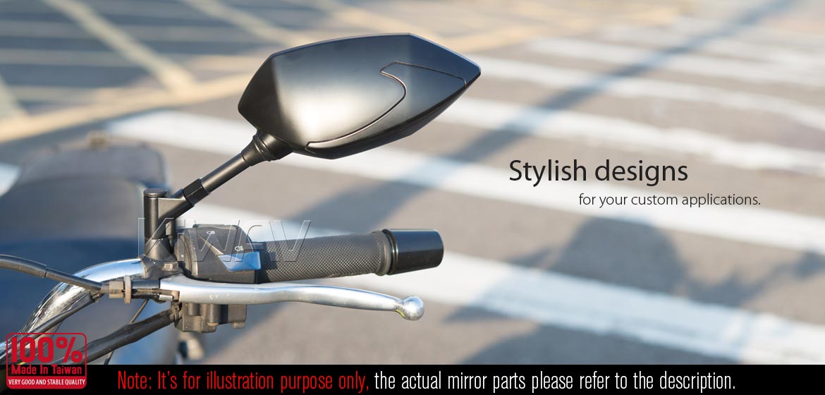 KiWAV motorcycle BSD system built in rear view mirrors Buck black for M8/M10 mirror bolts