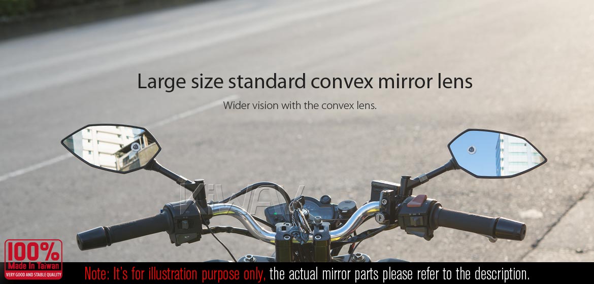 KiWAV motorcycle BSD system built in rear view mirrors Buck black for M8/M10 mirror bolts