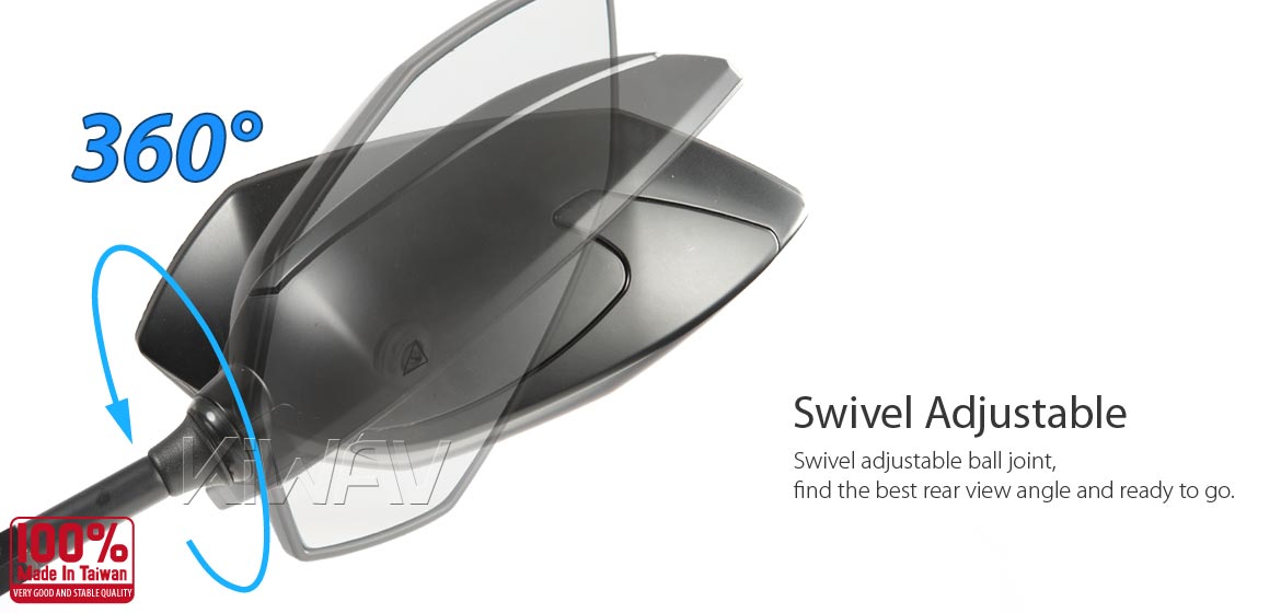 KiWAV motorcycle BSD system built in rear view mirrors Buck black for M8/M10 mirror bolts