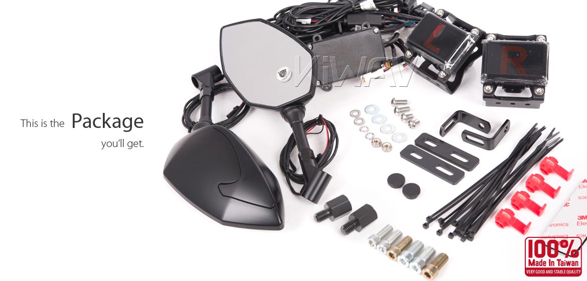 KiWAV motorcycle BSD system built in rear view mirrors Buck black for most BMW