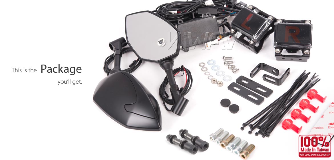 KiWAV motorcycle BSD system built in rear view mirrors Buck black for most Harley Davidson