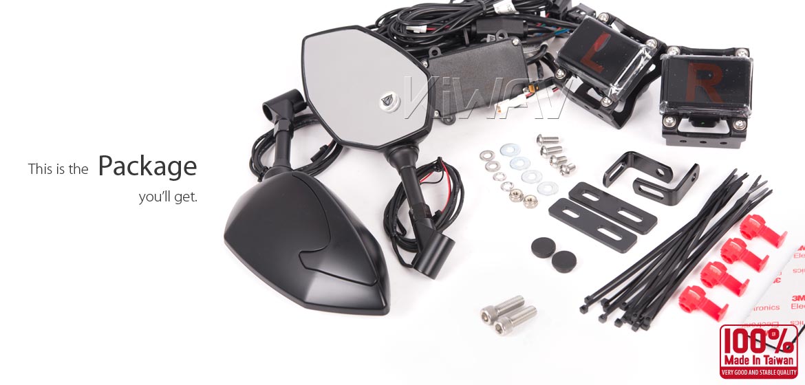 KiWAV motorcycle BSD system built in rear view mirrors Buck black for Harley Davidson Street 500/750
