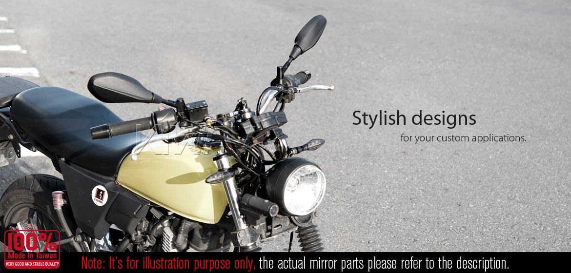 KiWAV motorcycle BSD system built in rear view mirrors Nonam black for M8/M10 mirror bolts