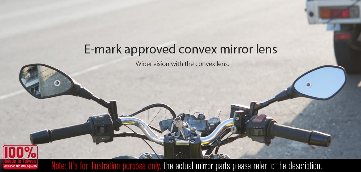 KiWAV motorcycle BSD system built in rear view mirrors Nonam black for M8/M10 mirror bolts