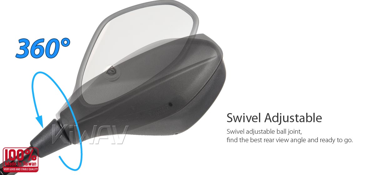 KiWAV motorcycle BSD system built in rear view mirrors Nonam black for M8/M10 mirror bolts