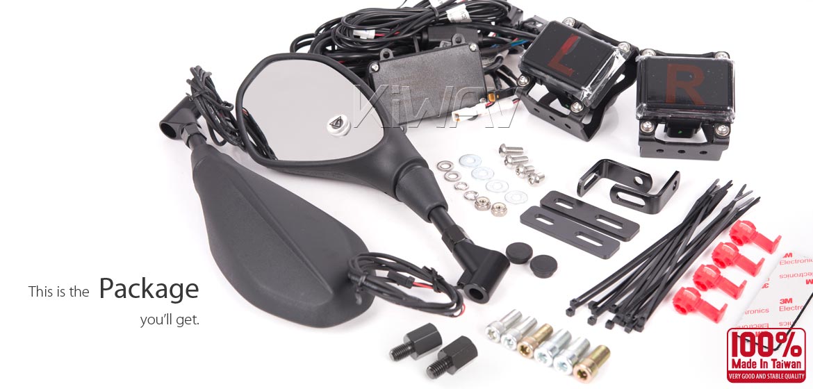 KiWAV motorcycle BSD system built in rear view mirrors Nonam black for most BMW
