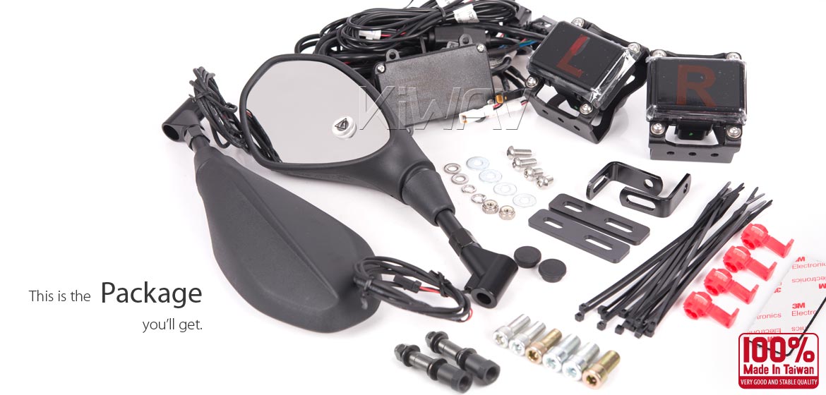 KiWAV motorcycle BSD system built in rear view mirrors Nonam black for most Harley Davidson
