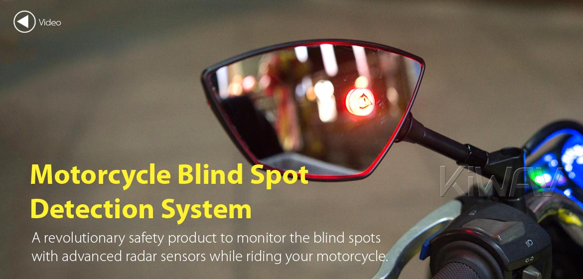 KiWAV motorcycle BSD system built in rear view mirrors Redline black for M8/M10 mirror bolts