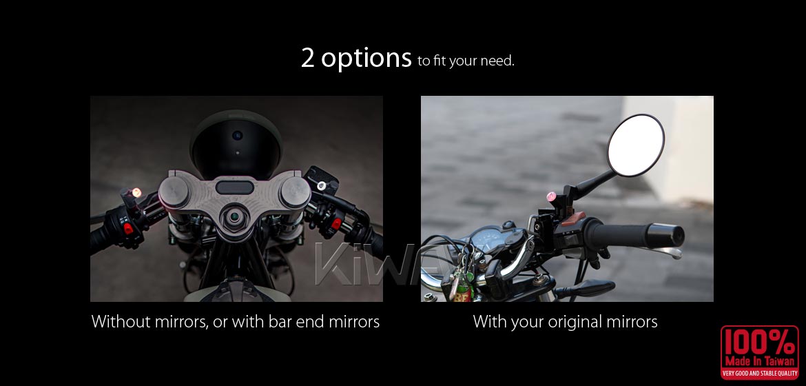 KiWAV motorcycle BSD system with LED indicators for M8/M10 mirror bolts