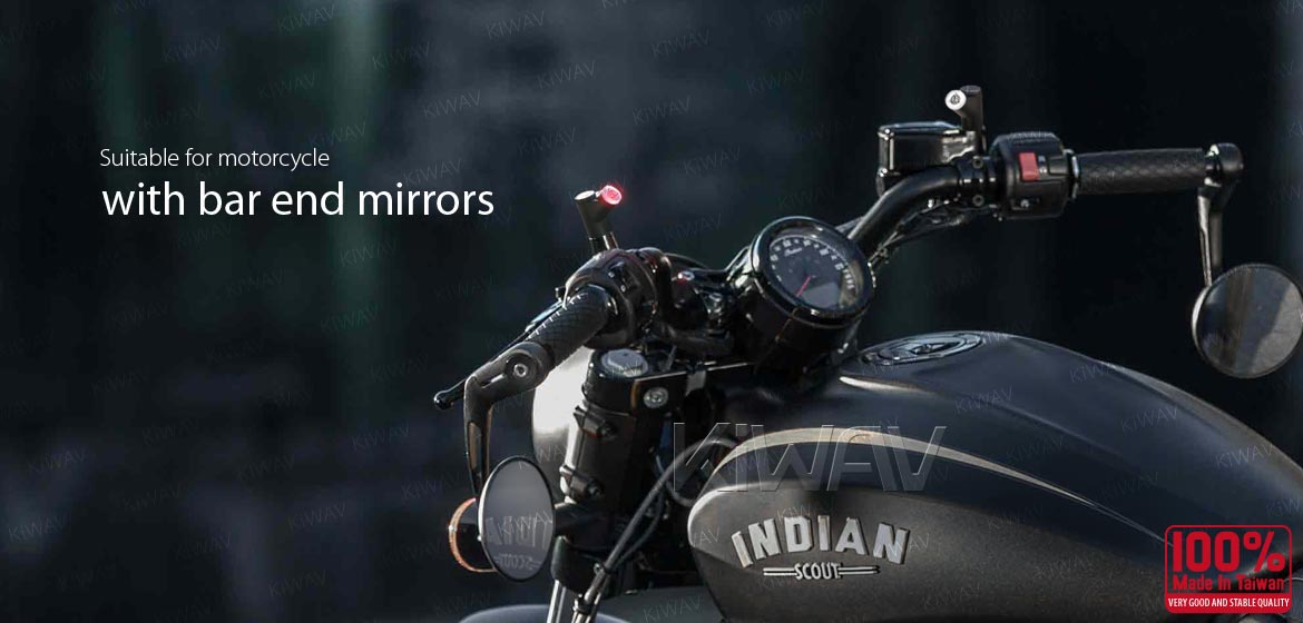 KiWAV motorcycle BSD system with LED indicators for M8/M10 mirror bolts