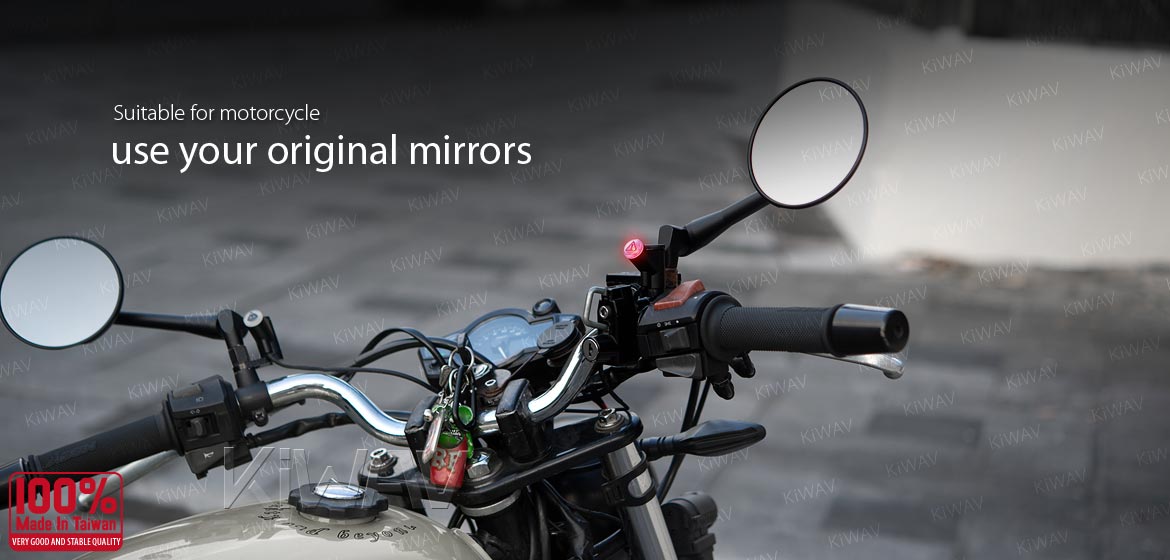 KiWAV motorcycle BSD system with LED indicators for M8/M10 mirror bolts