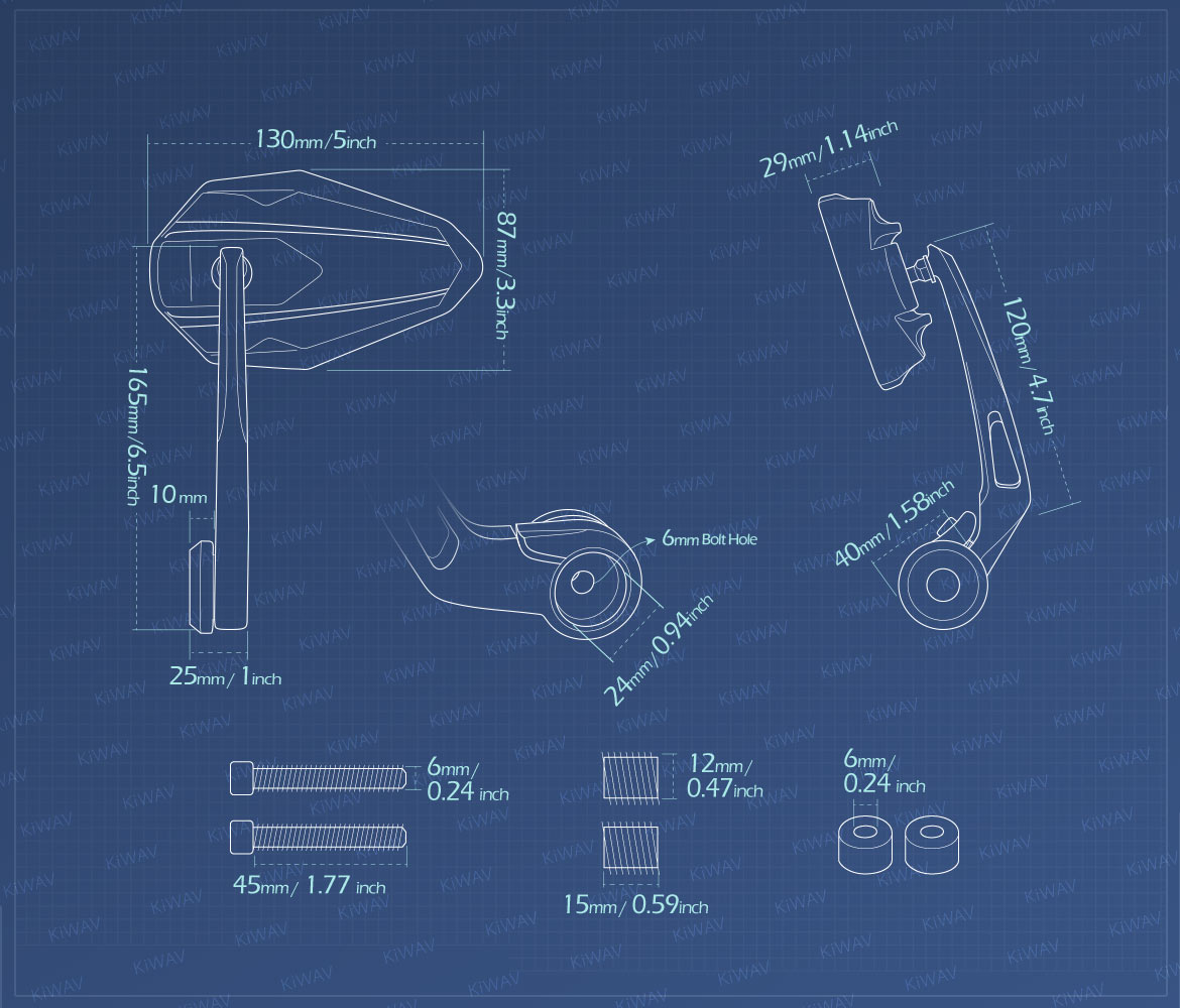 Measurement of KiWAV motorcycle bar end mirrors 4Rizz heavy weight compatible for BMW