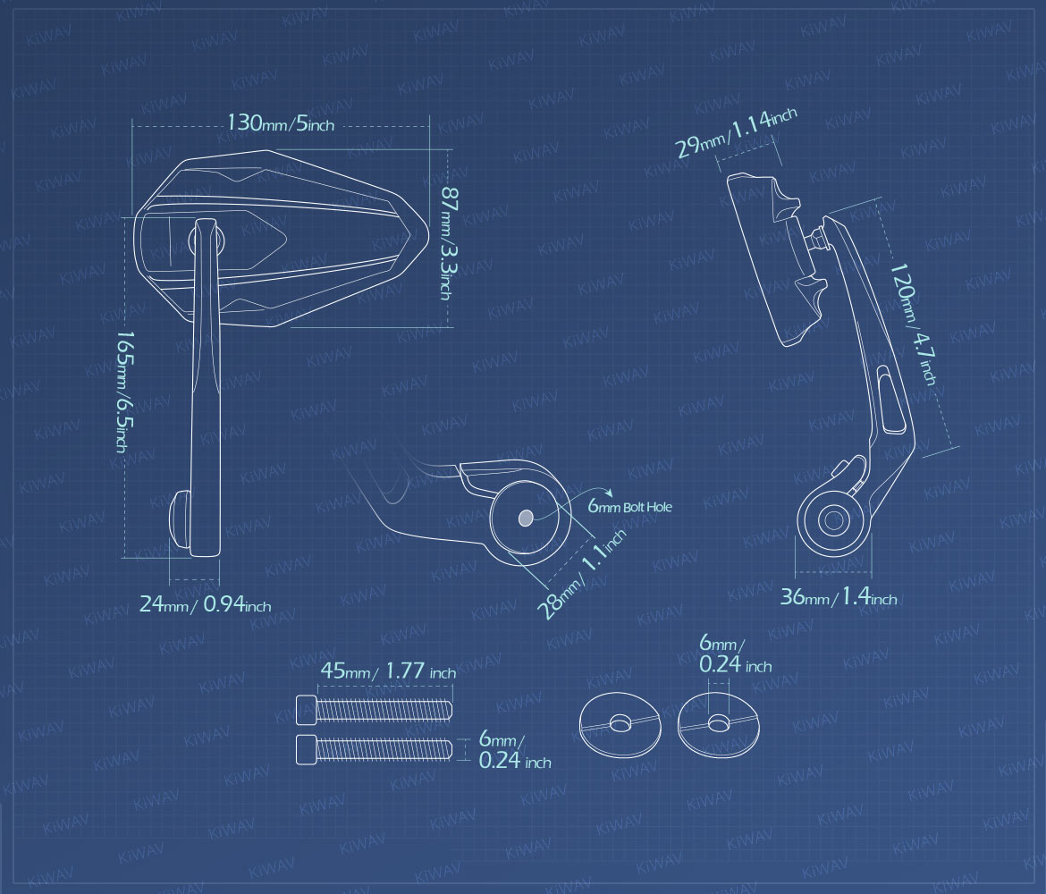Measurement of KiWAV motorcycle bar end mirrors 4Rizz compatible for Royal Enfield Interceptor 650